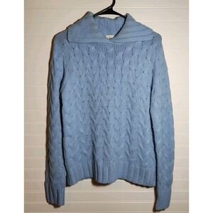 Calvin Klein Chunky Cable Knit Crop Sweater Wool Blend Blue Sz Md Women's Cozy